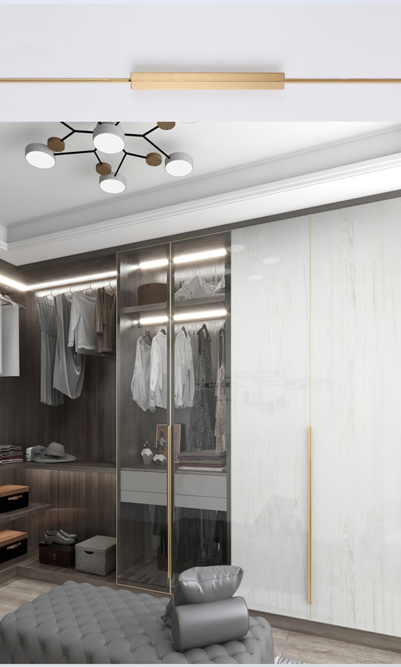 通顶加长隐形柜门现代简约轻奢定制款衣橱柜拉丝古铜金色封边拉手威法