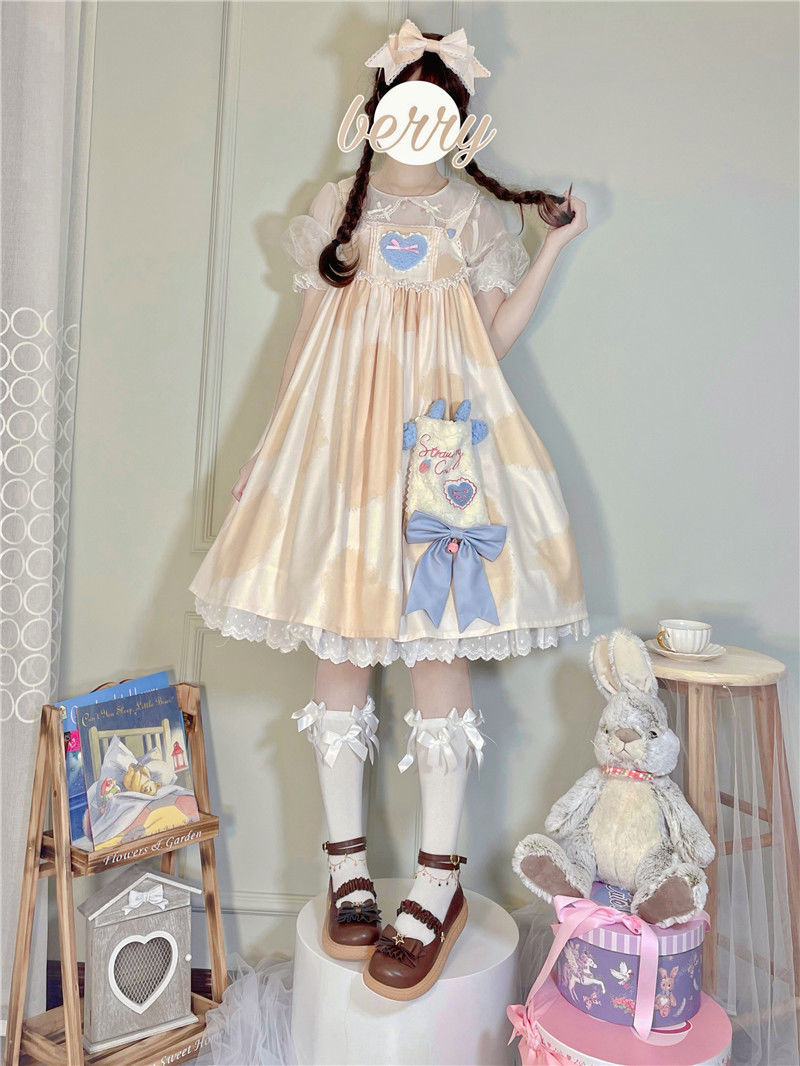 洛丽塔裙子正版奶牛纹印花小奶糕lolita连衣裙软妹夏季可爱吊带裙套装