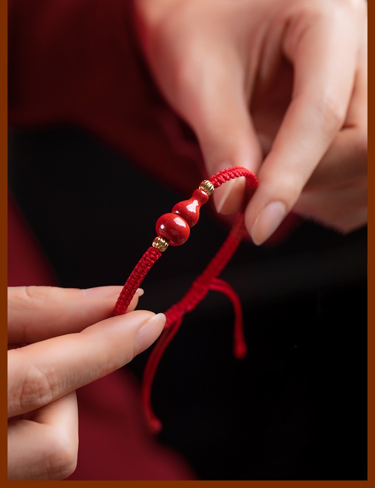 蒂非宝朱砂手串女士款葫芦红绳手链原创民族风紫金砂本命年送女友老婆