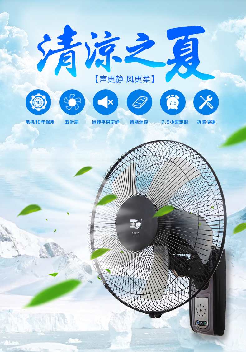 挂壁式电风扇家用宿舍餐厅16英寸壁扇拉绳摇头定时遥控大风低音电扇