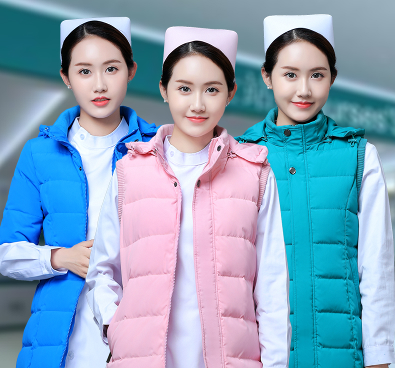 护士棉衣加厚羽绒服棉服女冬季值班外穿保暖马甲医院导诊棉袄粉色短款