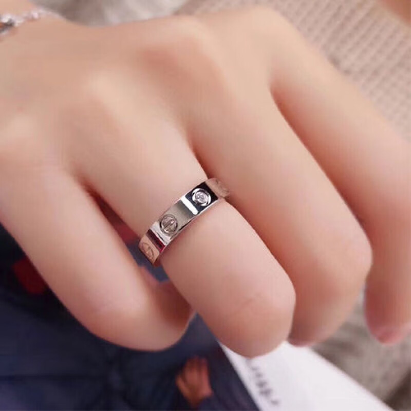 【不掉色】卡家戒指满天星玫瑰金love对戒情侣三排钻莫桑钻戒 普通版