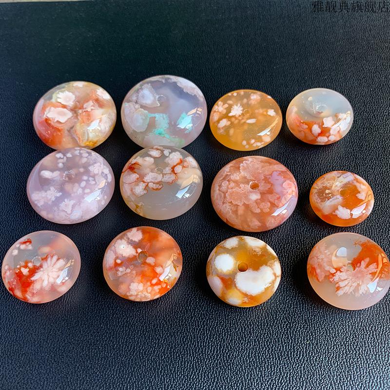 水晶樱花玛瑙吊坠女面包扣圈平安扣樱花石玉髓马达加斯加冰透雅靓典