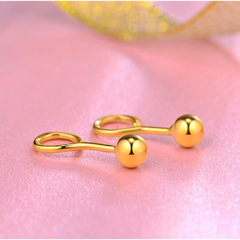 老凤祥款式生日礼物黄金耳钉女9999足金简约光面圆珠耳钉耳环送女朋友