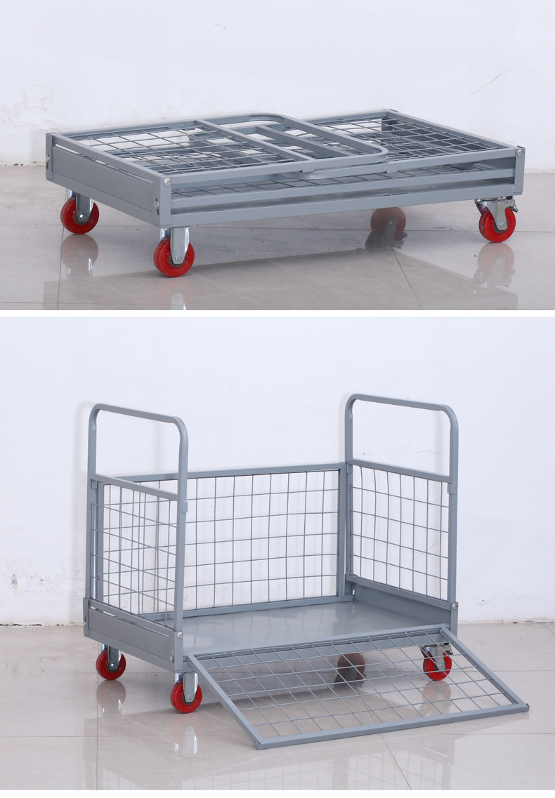 定制摆摊拉货小推车折叠带框围栏快递周转仓库货物搬运手推车小号4寸