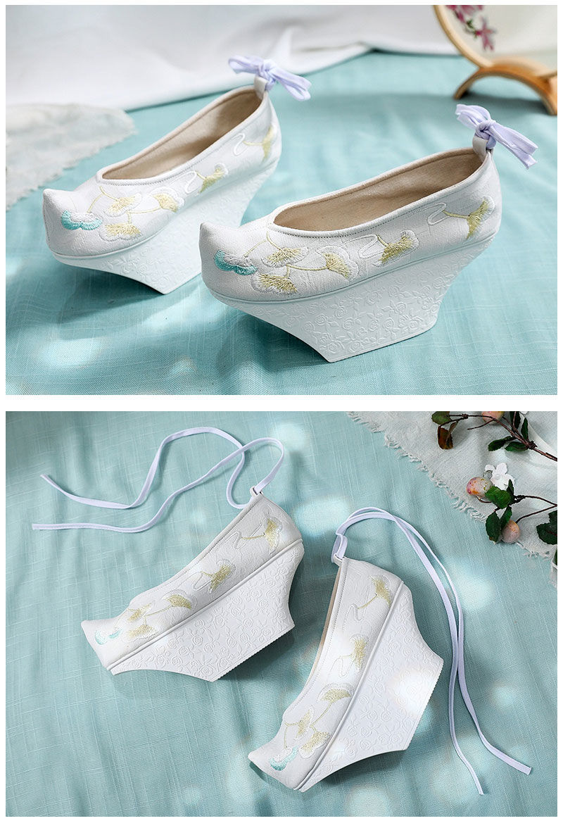 清朝花盆底宫廷鞋女古代格格鞋戏曲甄嬛传高跟族旗鞋古装绣花鞋 米