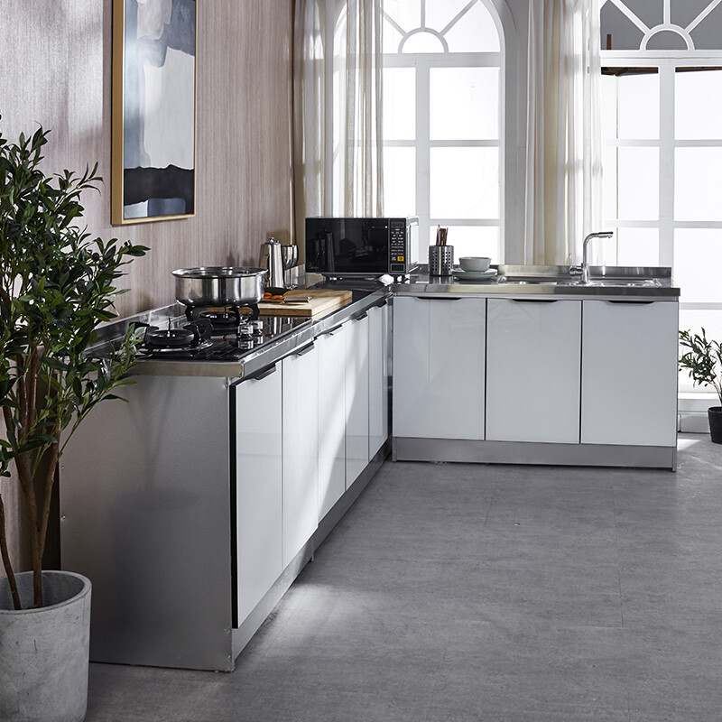 全钢橱柜成品一体组装简易厨房柜子不锈钢灶台水槽柜整体厨柜农村家用