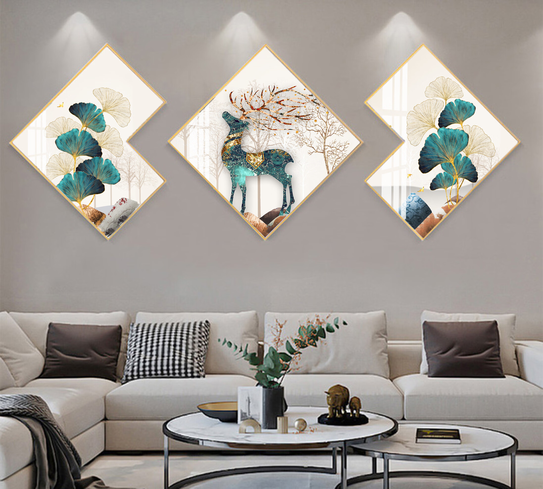 创意客厅沙发背景墙挂件轻奢电视墙上挂饰房间墙壁餐厅墙面装饰品金色