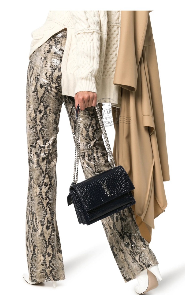 ysl圣罗兰女包牛皮鳄鱼纹单肩斜挎链条sunset日落包黑色442906nd0n