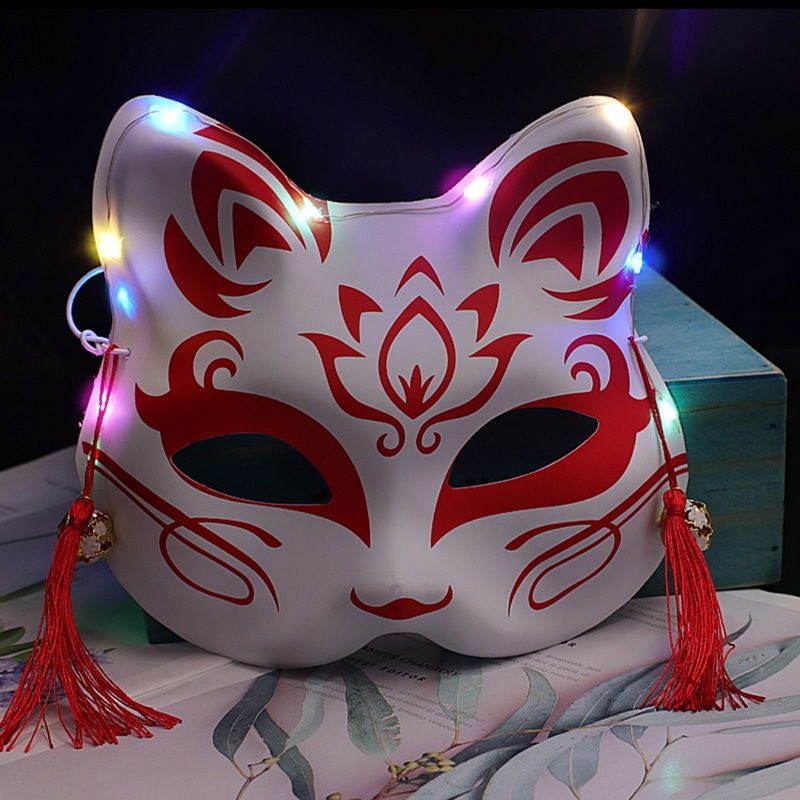 现货直发圣节彩绘日式猫脸半脸面具古风萤火二次元抖音动漫狐狸北极象