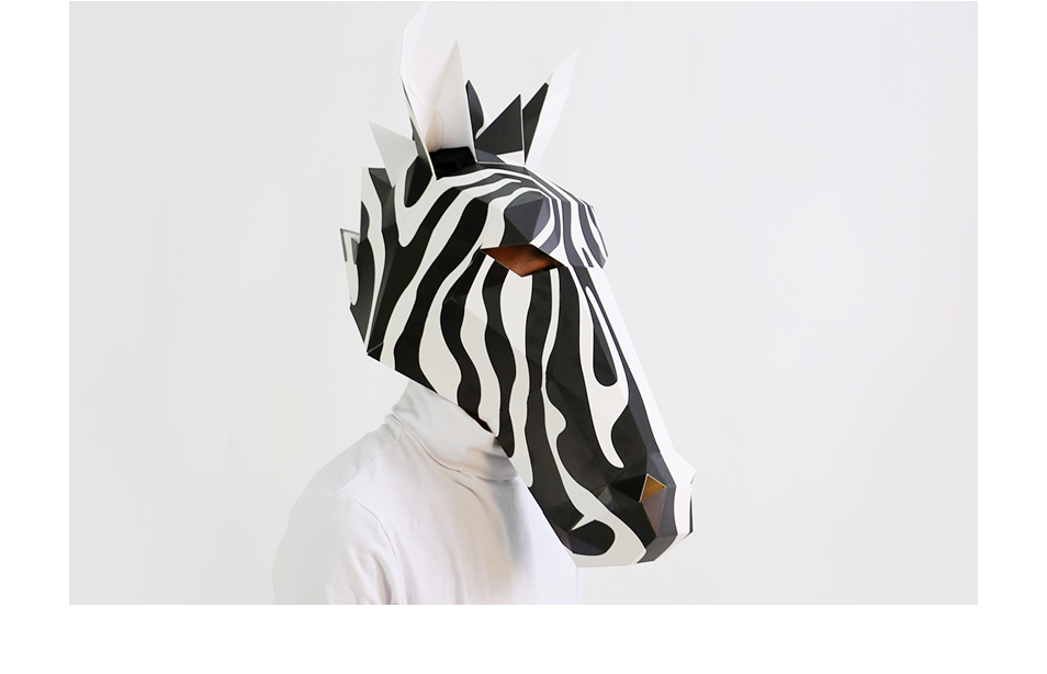 马头骏马动物折纸头套万圣节圣诞节舞会派对网红全脸面具 斑马【图片