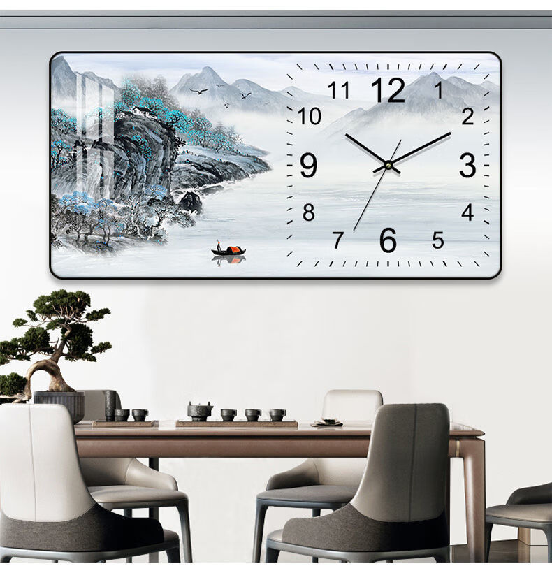 可狄(kedi) 可狄 现代山水画客厅挂钟餐厅带表钟挂墙家用石英钟静音免
