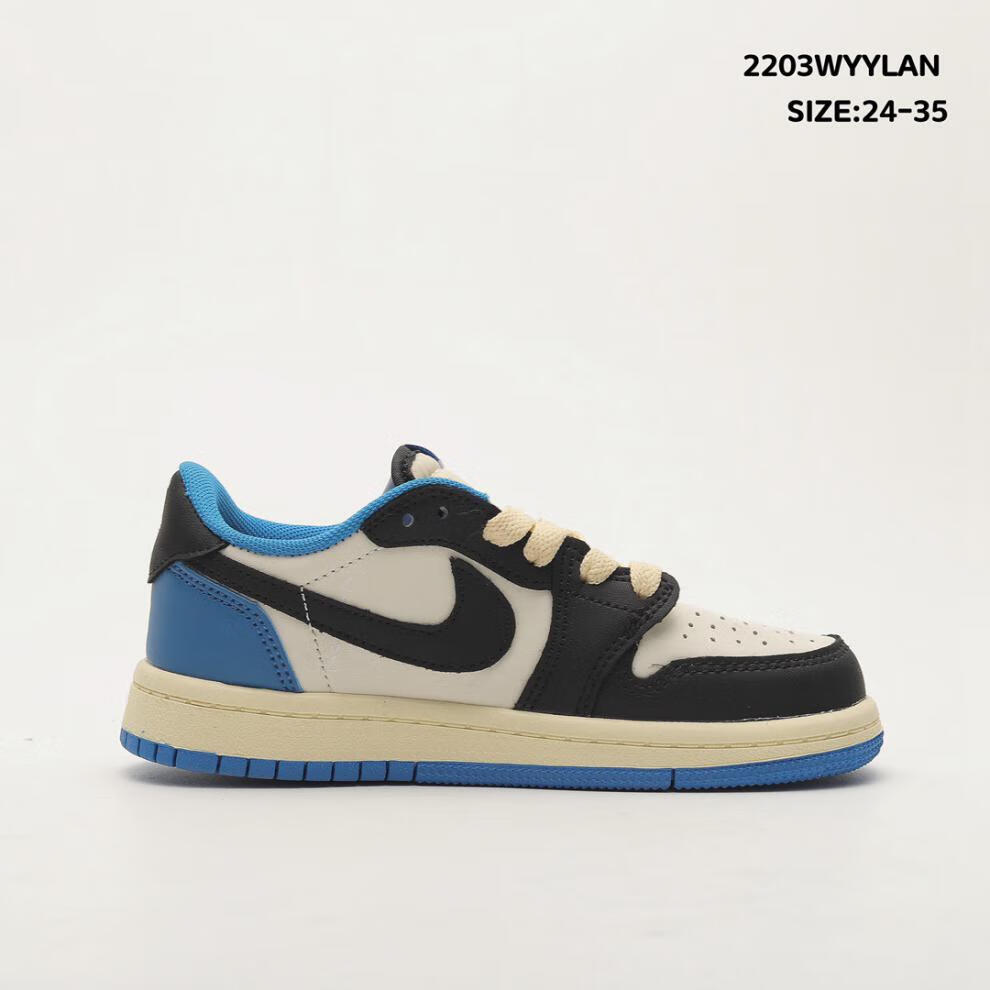 aj童鞋男女童儿童鞋低帮倒钩板鞋大中小童乔1夏季休闲潮聨名同款 米