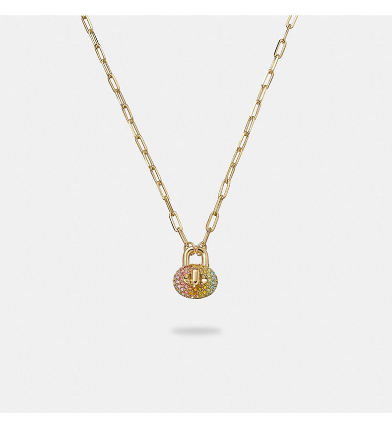 【七夕礼物】coach/蔻驰女士密镶旋锁项链 金色/混合色【图片 价格