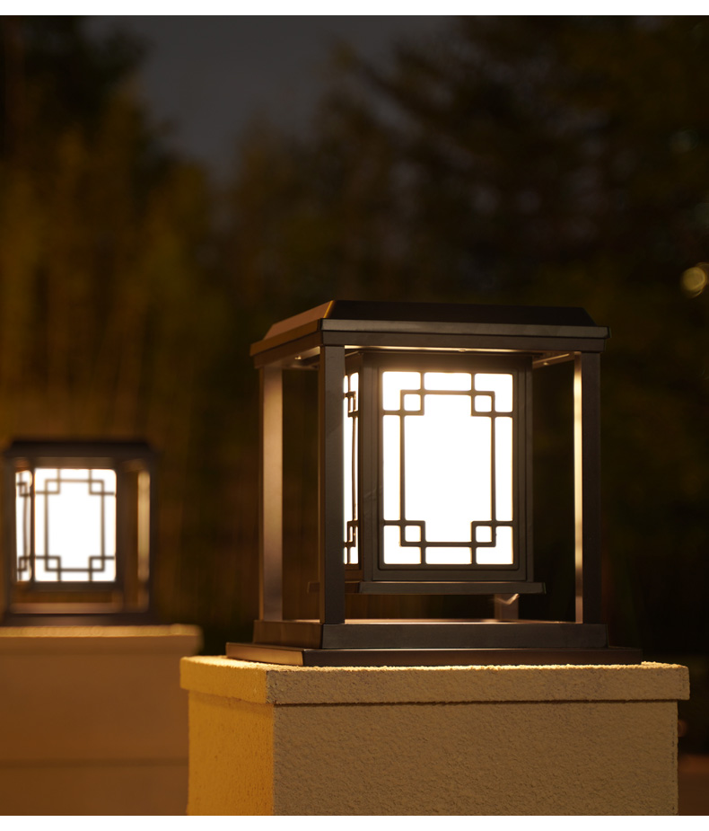 圣诺熊新中式太阳能柱头灯别墅大门围墙灯室外花园庭院灯户外防水门柱