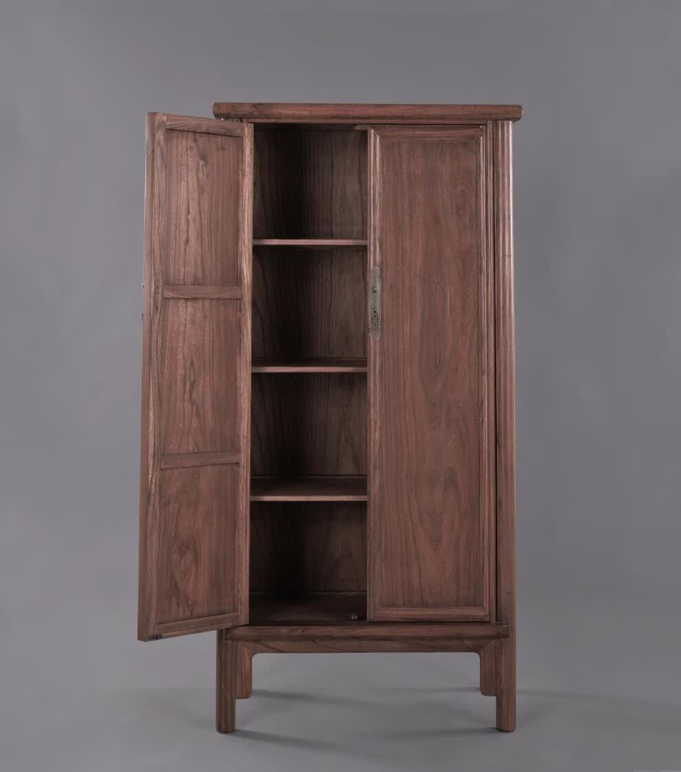 老榆木实木衣柜新中式实木明式圆角柜老榆木面条柜楠木衣柜储物柜茶室