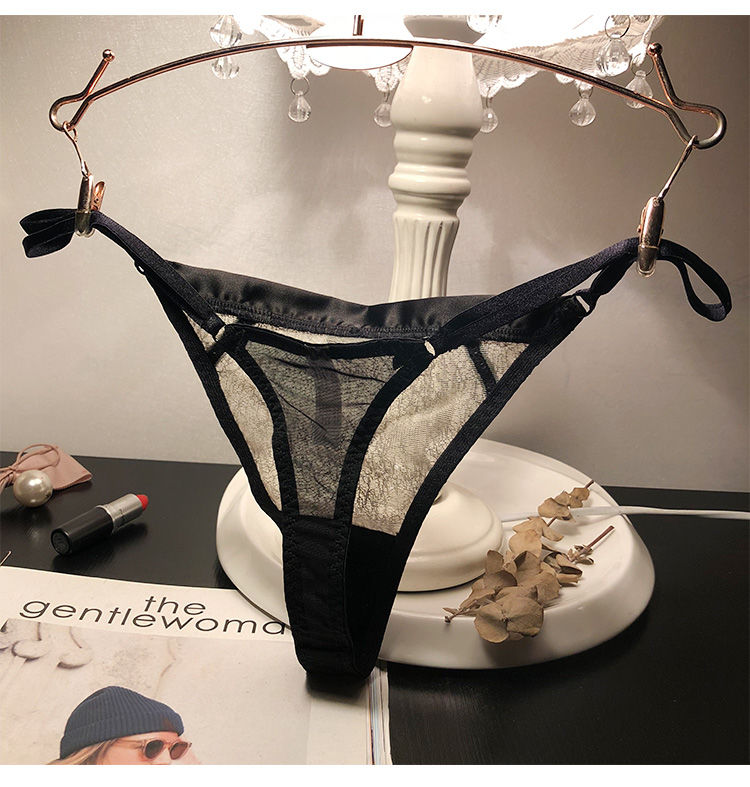 t字内裤女欧美蕾丝丁字裤性感无痕女式低腰网纱透明裤头火辣极度诱惑