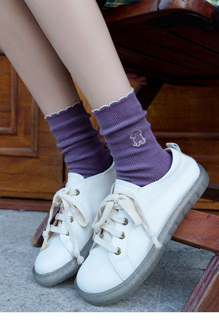 中筒袜日系韩国ins可爱堆堆袜秋冬卡通长袜女士10双彩色可爱狗花边袜