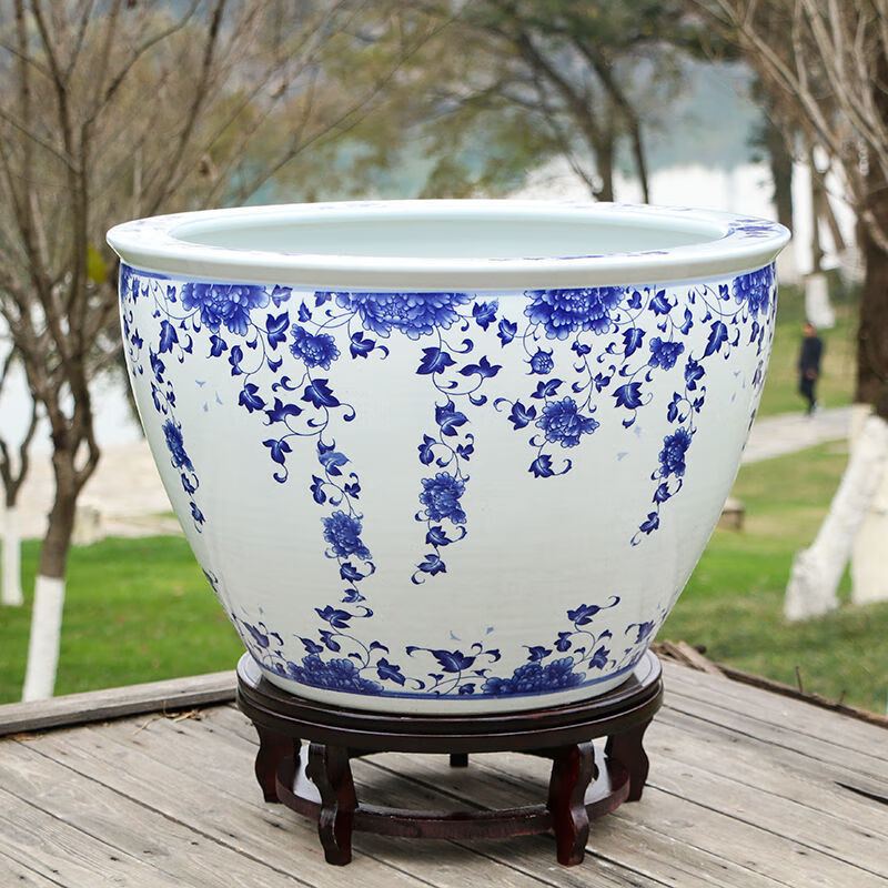 蓝桂景德镇陶瓷鱼缸特大号水缸荷花缸养锦鲤缸家用客厅落地风水缸 白