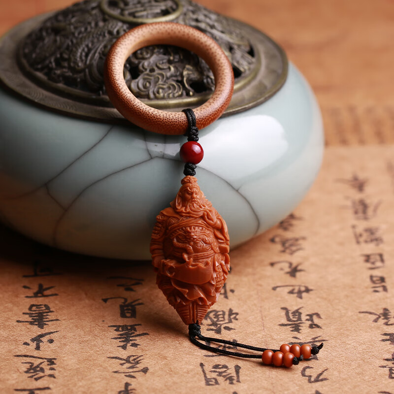 晶宇祥橄榄核关公关羽单籽吊坠挂件橄榄胡核雕配饰男女文玩苏工单颗大