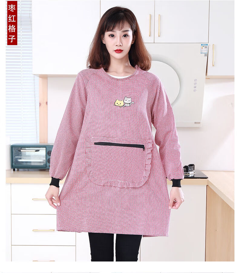 厨房做饭围裙长袖纯棉罩衣女厨房家用成人长袖围裙女工作洋气可爱防