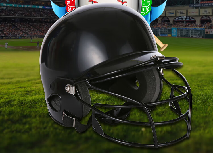 棒球打击头盔 双耳戴面具防护罩 保护头护脸棒垒球 带面罩款-红色