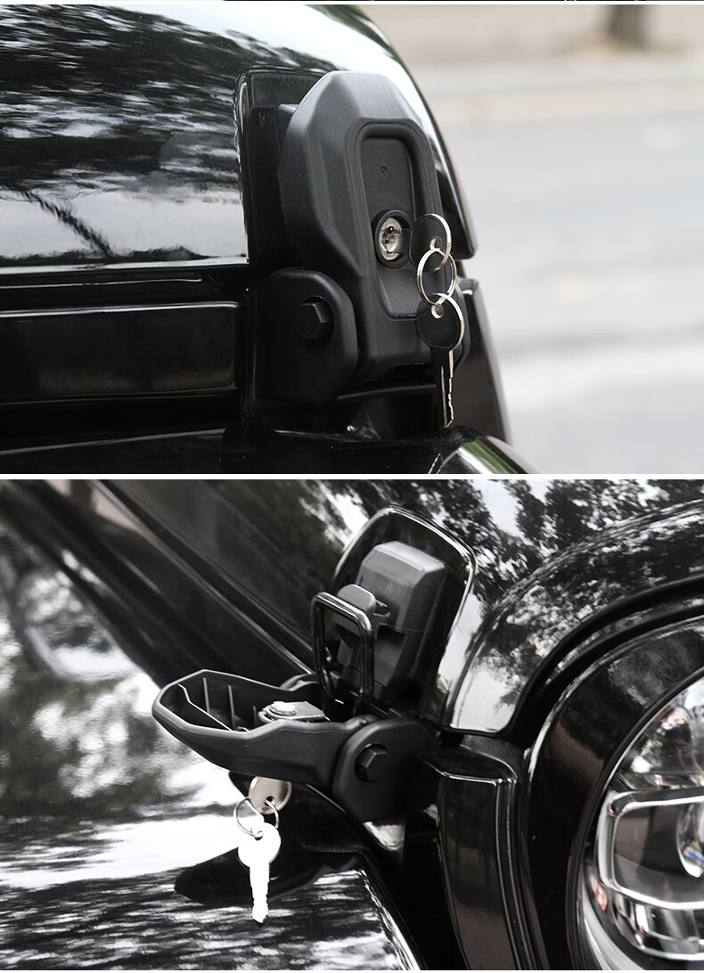 适配18-21款牧马人机盖锁改装件防盗搭扣机器盖汽车配件引擎盖 jl侧面