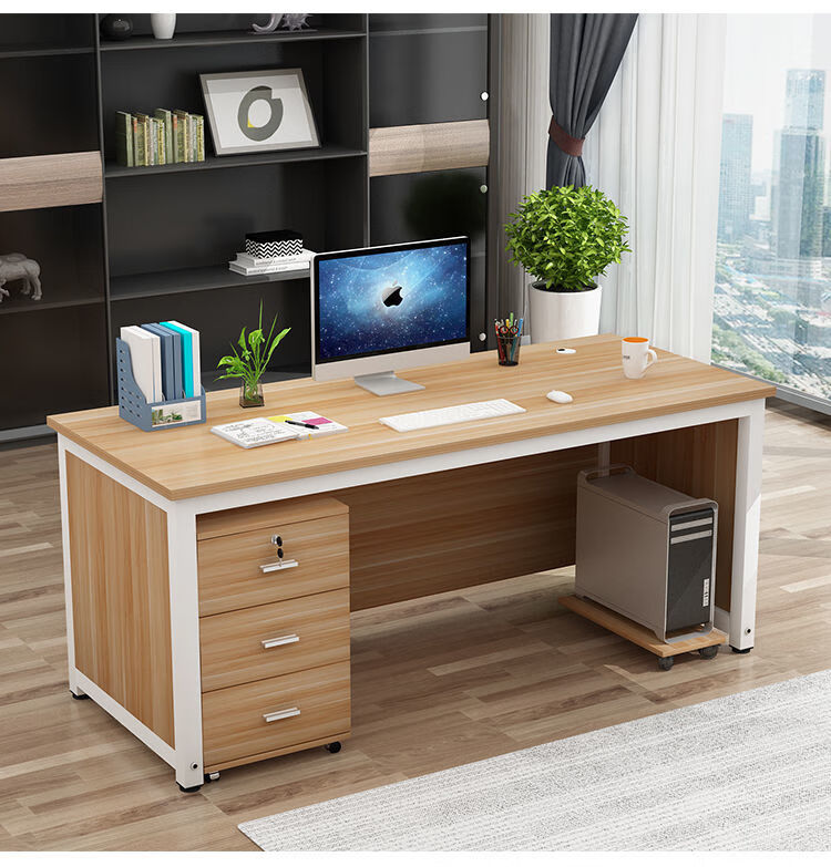 简约现代办公桌家用经济型职员多功能员工桌台式单人 白色 黑架 160*6