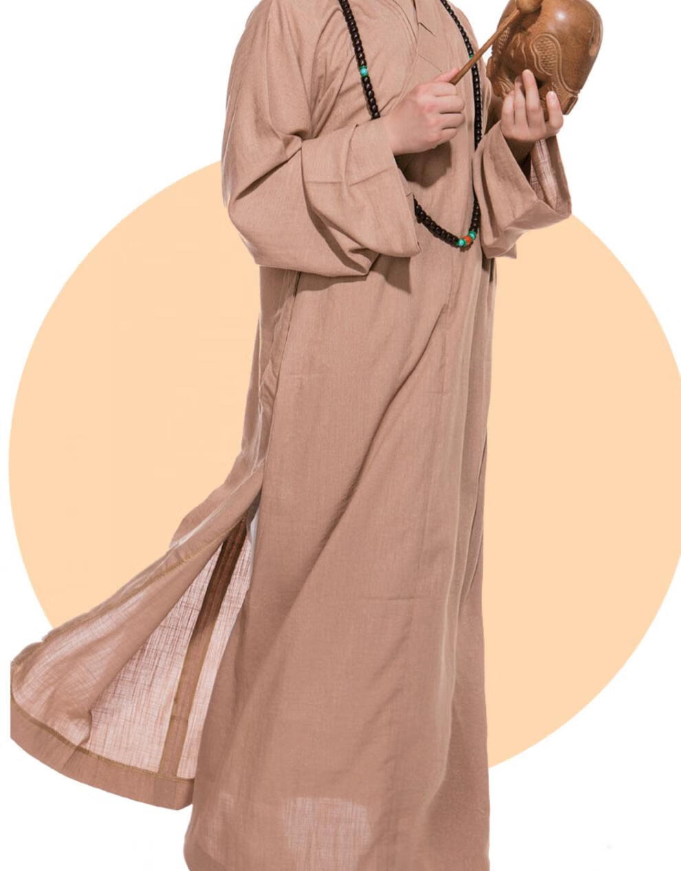 僧服大褂男女春夏韩国麻长褂长袍长衫和尚服僧衣僧袍僧侣套装 银白色