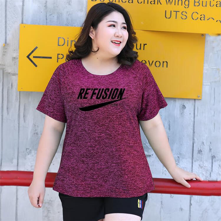 胖妈妈加肥加大夏装宽松短袖t恤大码女装运动速干码上衣200斤胖mm运动