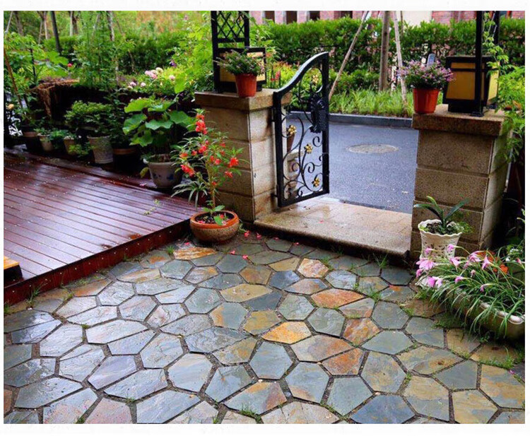 青石板冰裂纹别墅庭院不规则滑地砖花园碎拼石院子地面砖文化石青杂纹