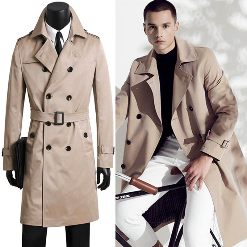 jeep吉普轻奢高档春秋冬季战壕风衣男中长款宽松潮流帅气大码英伦风