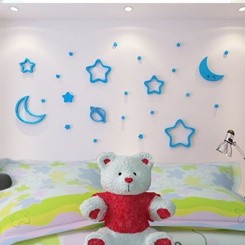 星星月亮3d亚克力墙贴儿童房卧室天花板墙面装饰贴画自粘 深蓝宇宙