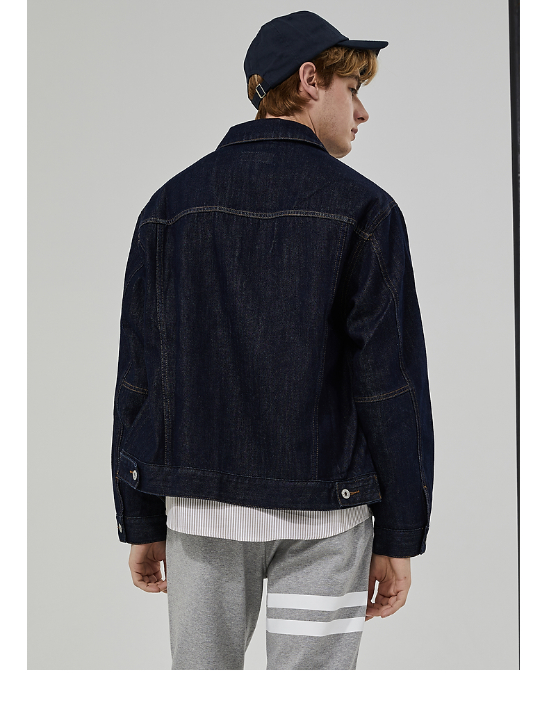 plory秋冬新款纯色宽松牛仔外套男女夹克pojkb8801h靛蓝色175