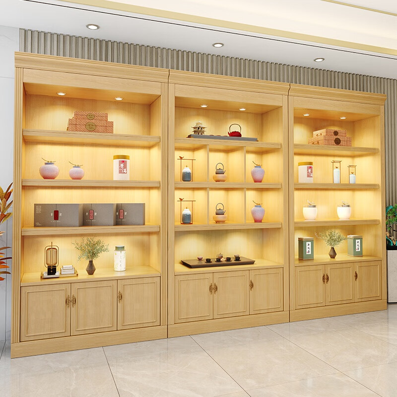 【旗舰自营】超市货架 实木茶叶展示柜烟酒柜超市便利店土特产展 杉木