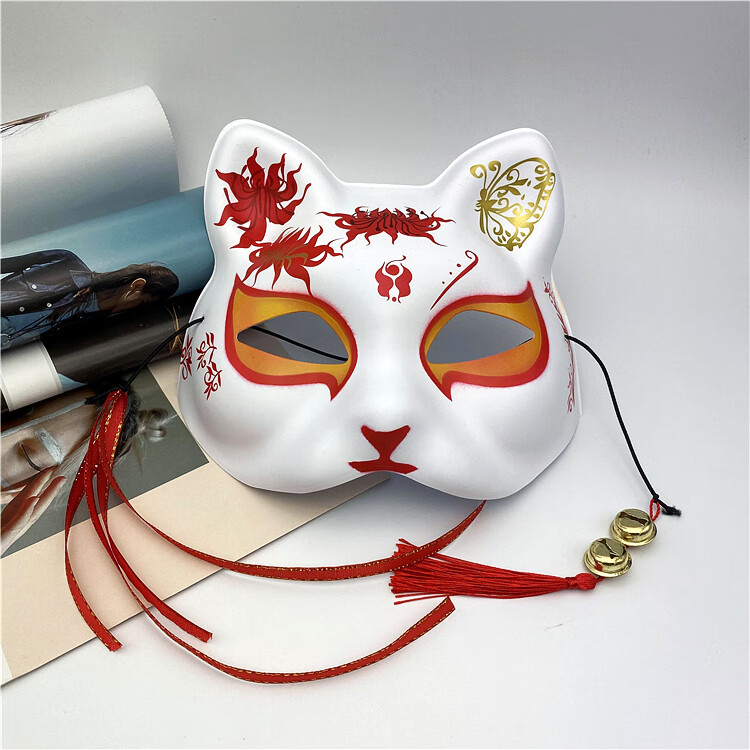 狐狸面具抖音彩绘日式和风半脸古风汉服化妆舞会动漫猫脸狐妖面罩