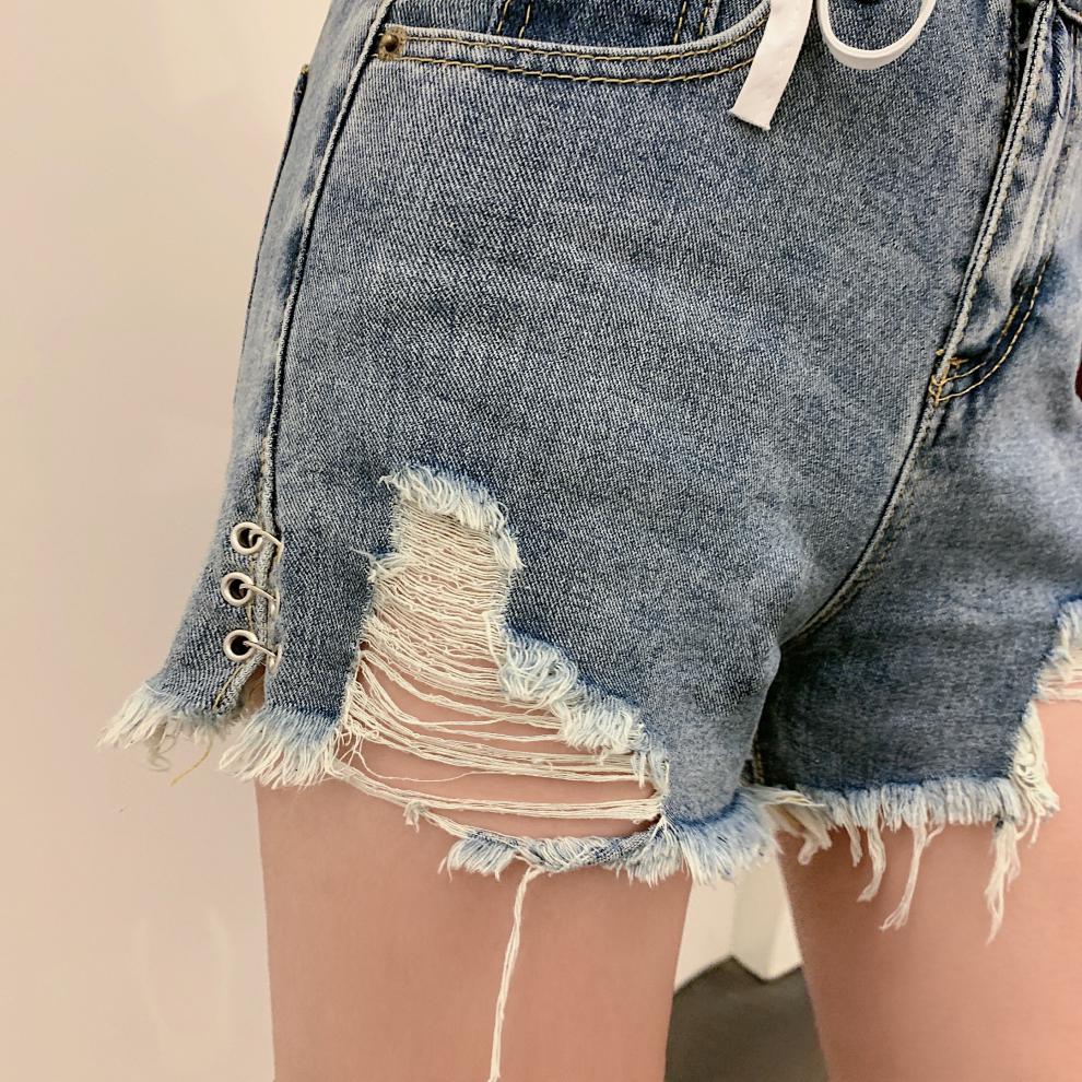 青少女生破洞短裤夏天穿的牛仔超短裤高腰女宽松显瘦a字热裤夏季薄款