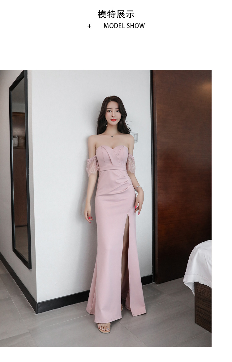 佳昭上班衣服长裙脚踝开叉长款ktv佳丽低胸粉色抹胸连衣裙黑色s