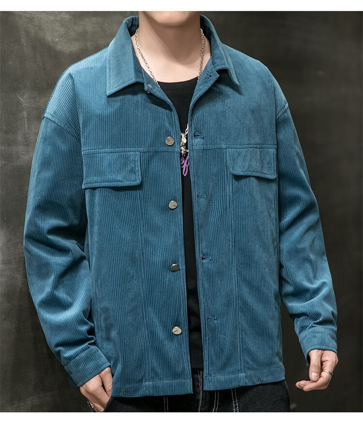 百搭灯芯绒外套男青少年帅气纯色潮牌外套学生韩版秋季男装上衣秋装男
