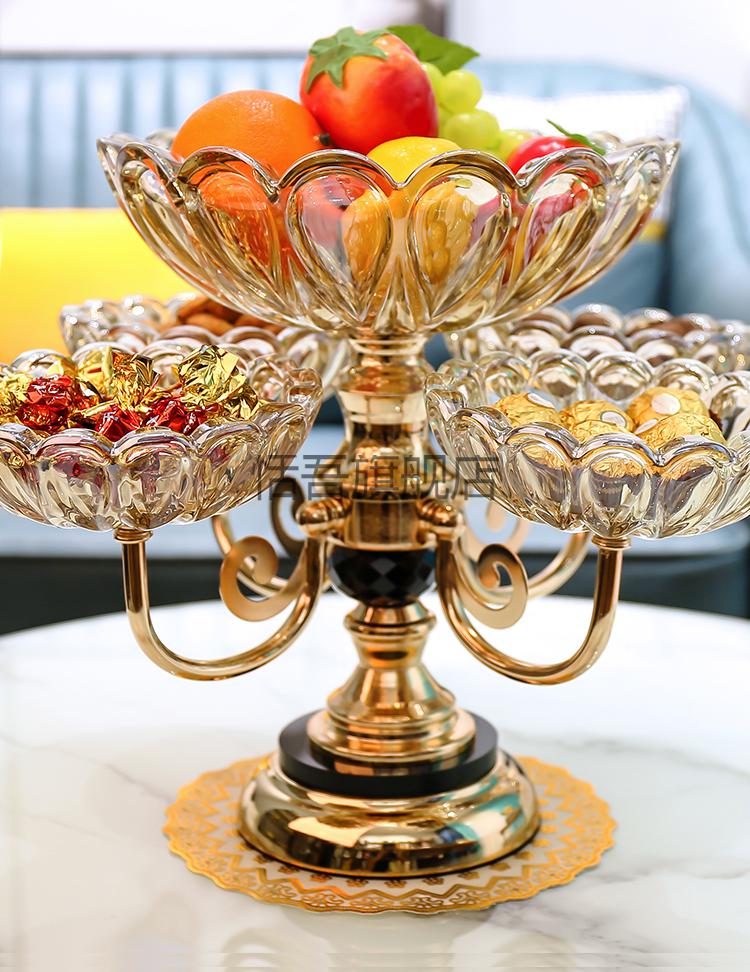 高档豪华果盘欧式水晶玻璃多层网红水果盘北欧家用客厅茶几创意轻奢