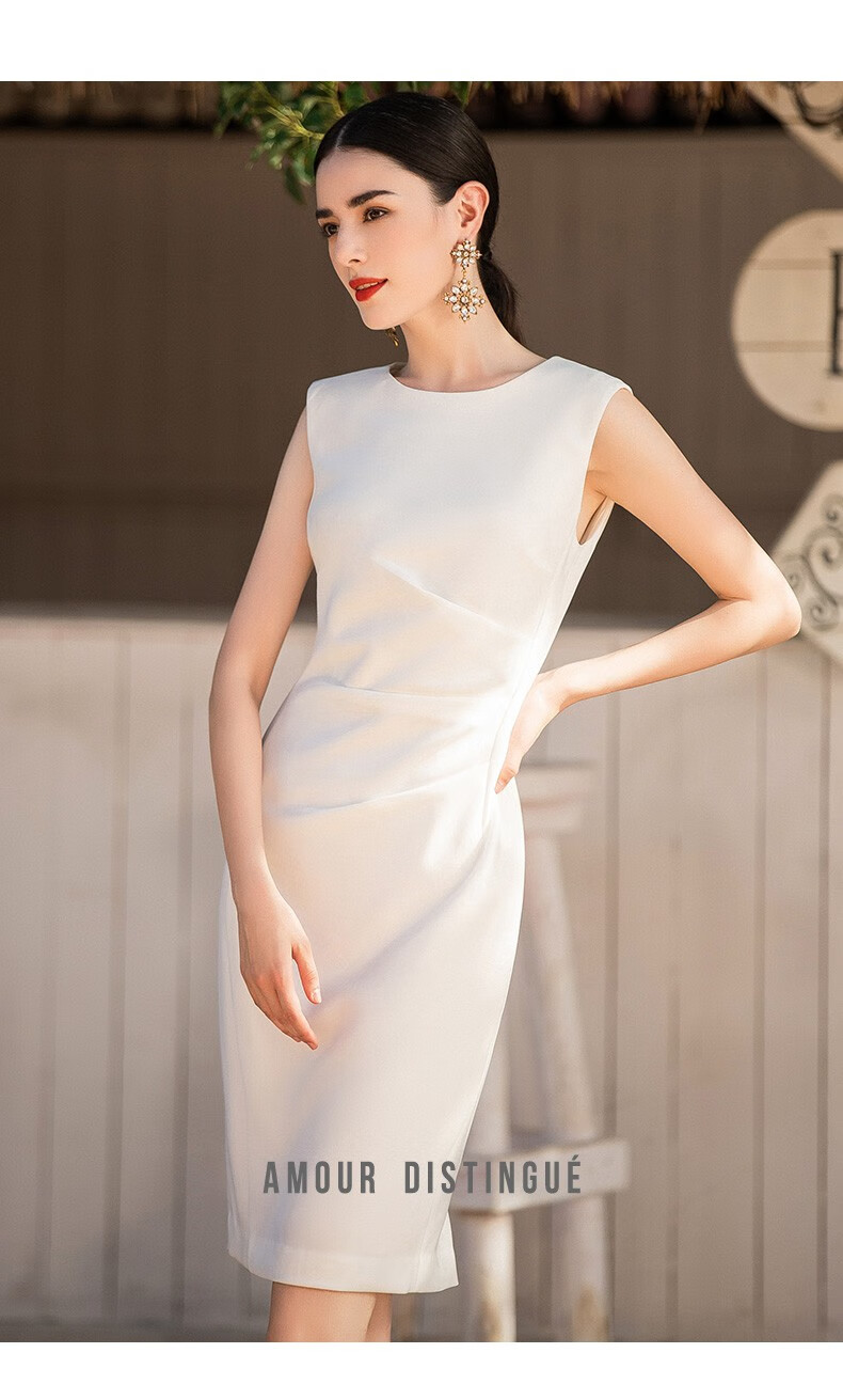 艾尚臣白色职业连衣裙女夏季时尚气质职业装ol套裙无袖修身珠宝店工作