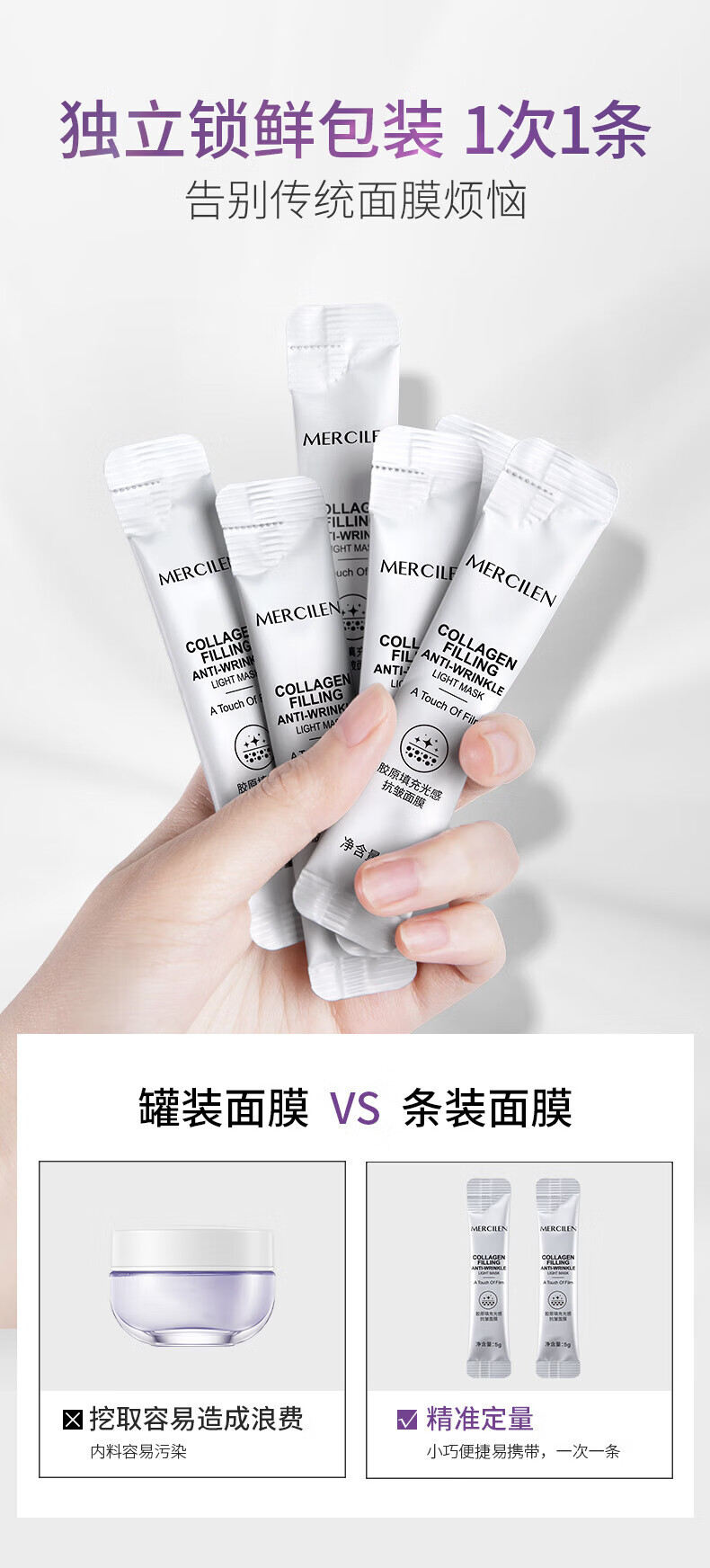 梦希蓝【实发4盒】胶原填充光感抗皱面膜细纹粗糙肌肤适用补水保湿男女 4g*20包/盒