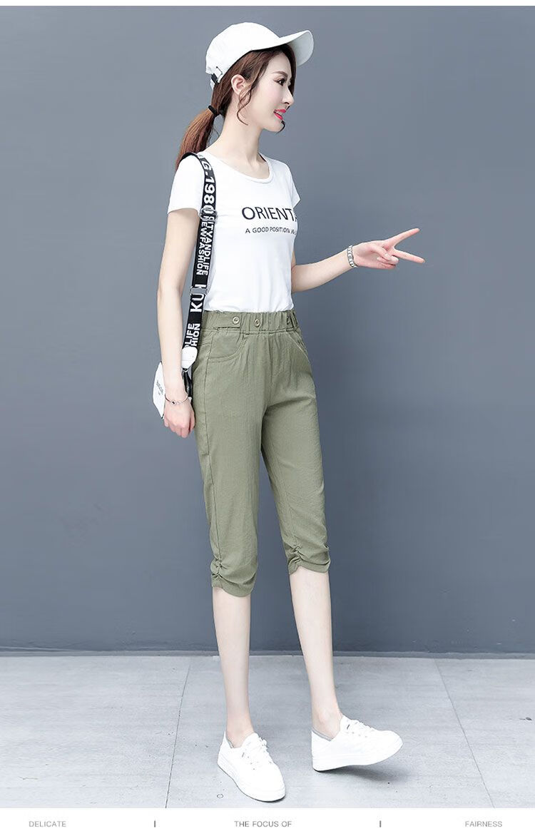 分裤女薄款2022夏季新款马裤小个子哈伦棉麻休闲小脚中裤子时尚休闲裤