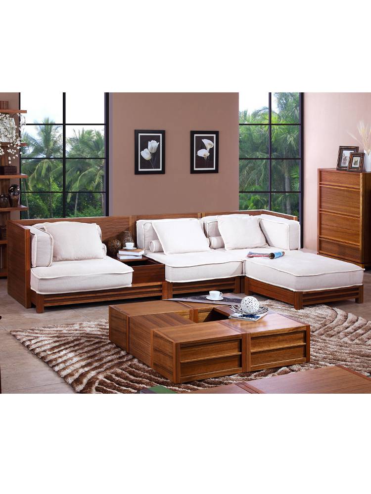 水曲柳实木沙发 槟榔东南亚风格家具水曲柳实木沙发新中式客厅实木布
