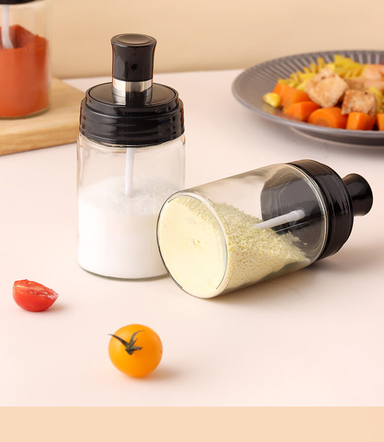 拜杰baijie玻璃调料盒勺盖一体调料罐调味罐厨房调料瓶调味盒密封佐料