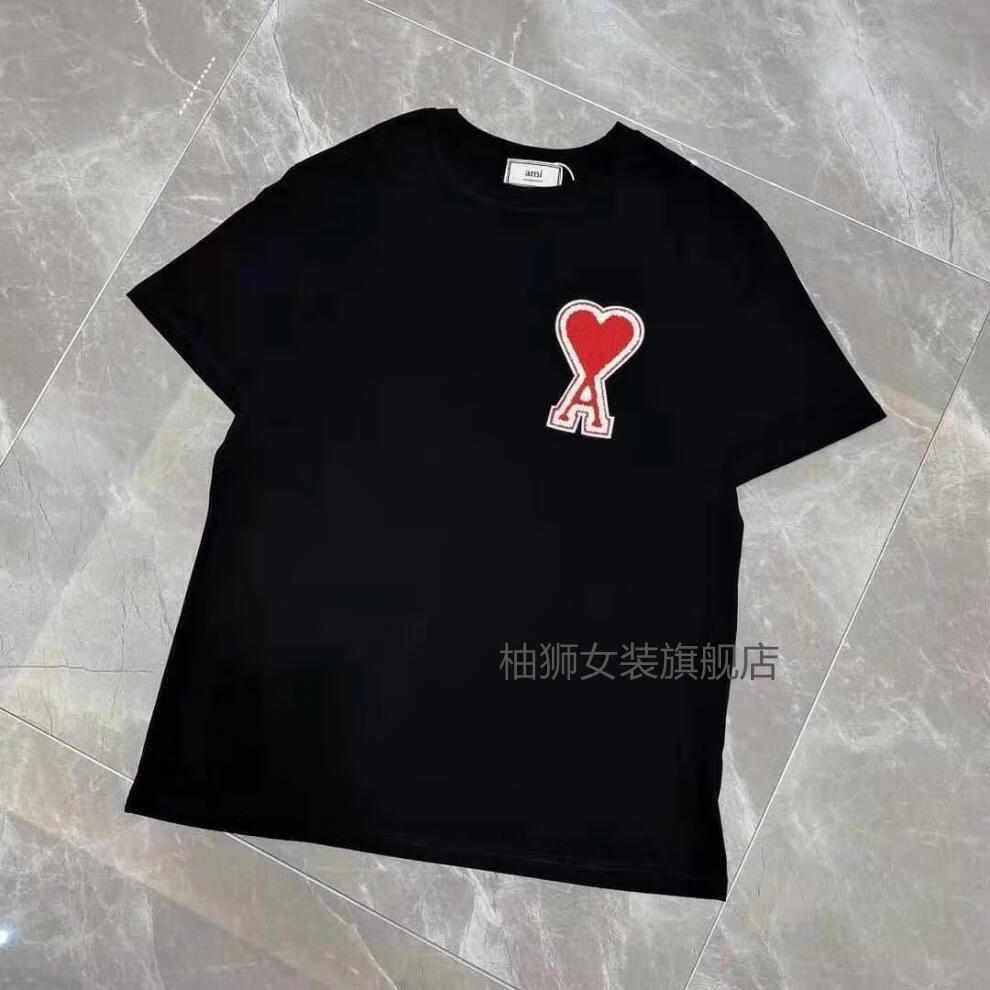 60ami黑桃a爱心圆领半袖休闲纯棉短袖t恤衫女款宽松柚狮优选女装