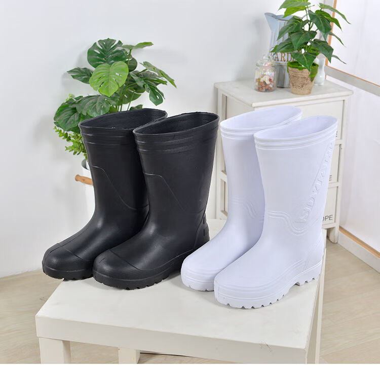 eva泡沫雨靴加棉加厚轻便白黑高筒防水鞋男女厨房防滑油食品水靴白色