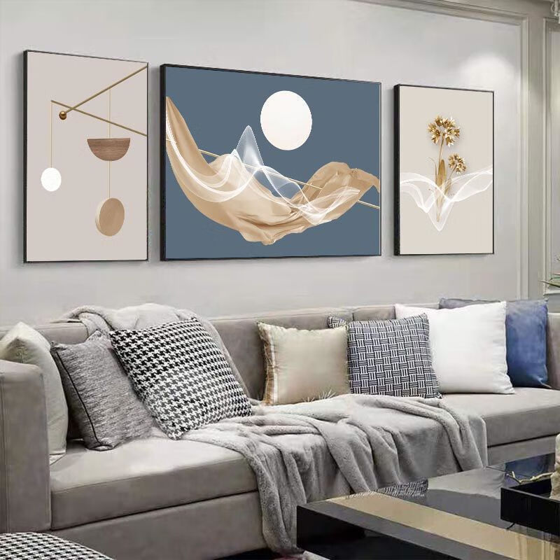 客厅装饰画现代简约壁画北欧风格沙发背景墙画抽象三联画晶瓷挂画款式