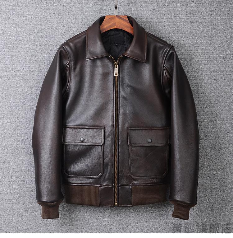 美国空军飞行服男真牛皮大码 可脱卸羊毛领牛皮g1皮衣加棉翻领皮夹克