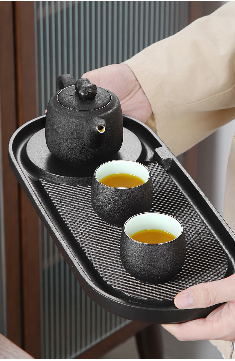 小茶盘一人用唐丰粗陶两极干泡茶盘两人用简易蓄水茶海小型功夫茶托盘